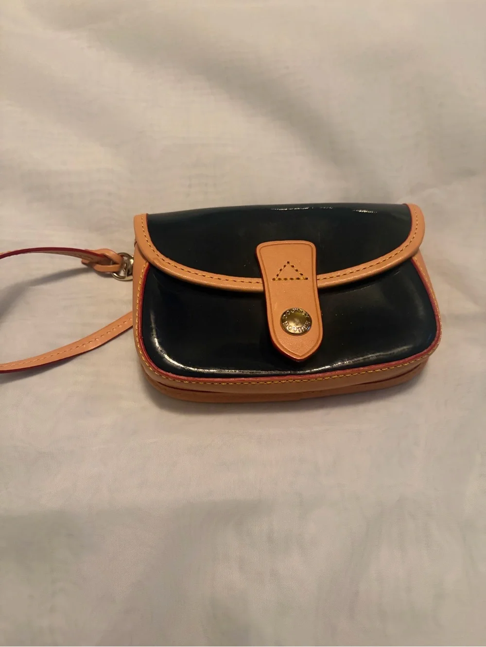 Dooney and Bourke Navy and Tan Patent Wristlet